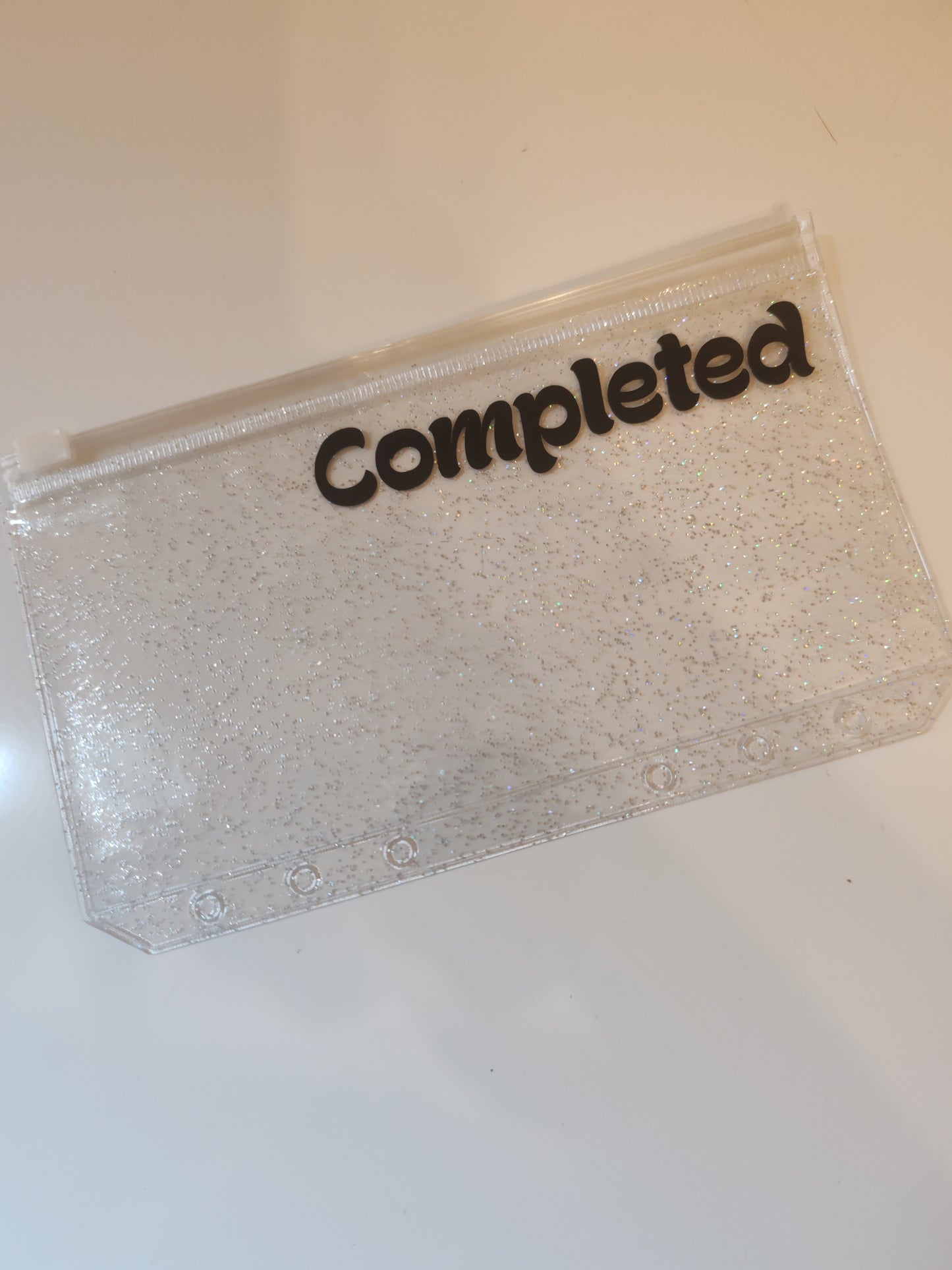 Completed black vinyl A6 zip glitter envelope