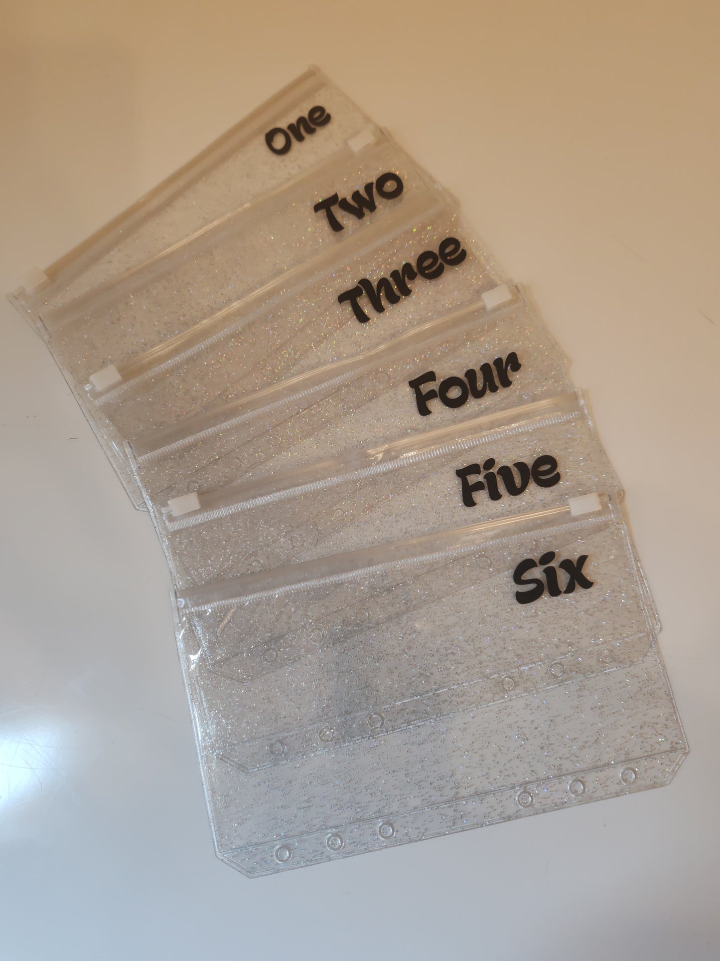 One - Six black vinyl A6 zip glitter envelope
