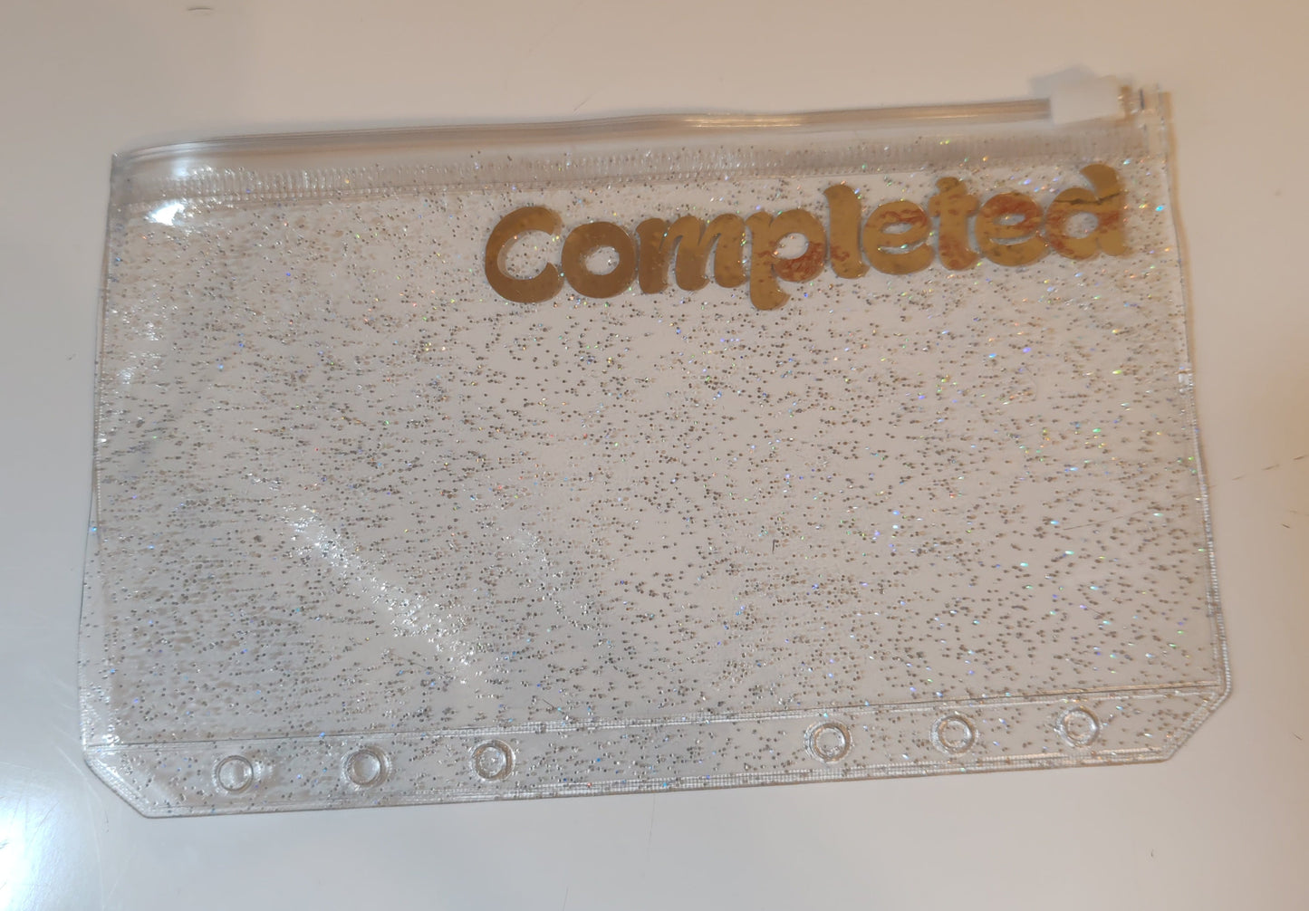 Completed silver vinyl A6 zip glitter envelope