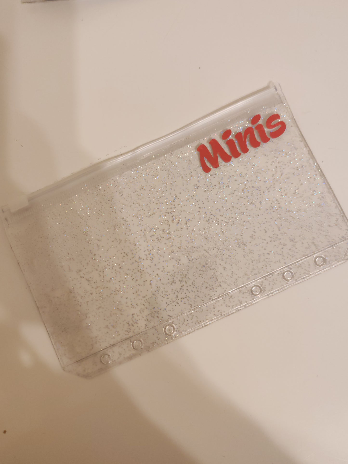 Minis pink vinyl A6 zip glitter envelope