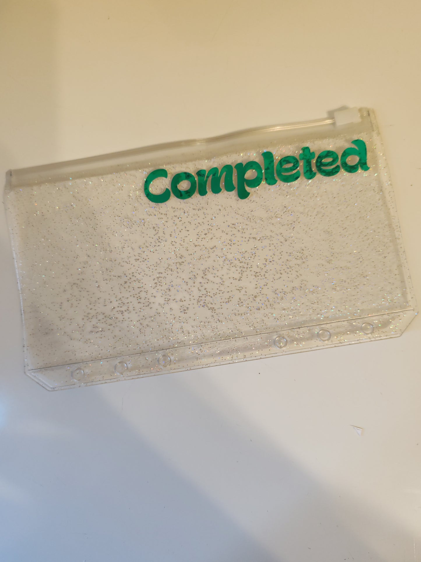 Completed green vinyl A6 zip glitter envelope