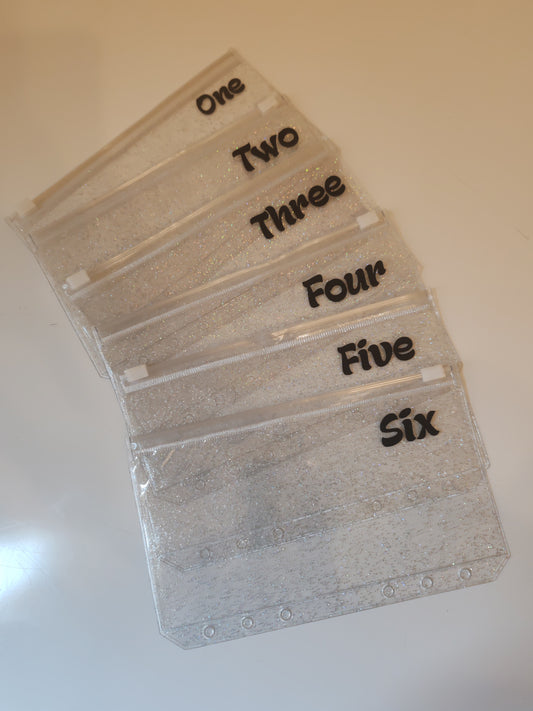 One - Six black vinyl A6 zip glitter envelope