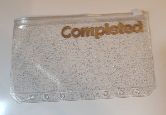 Completed silver vinyl A6 zip glitter envelope