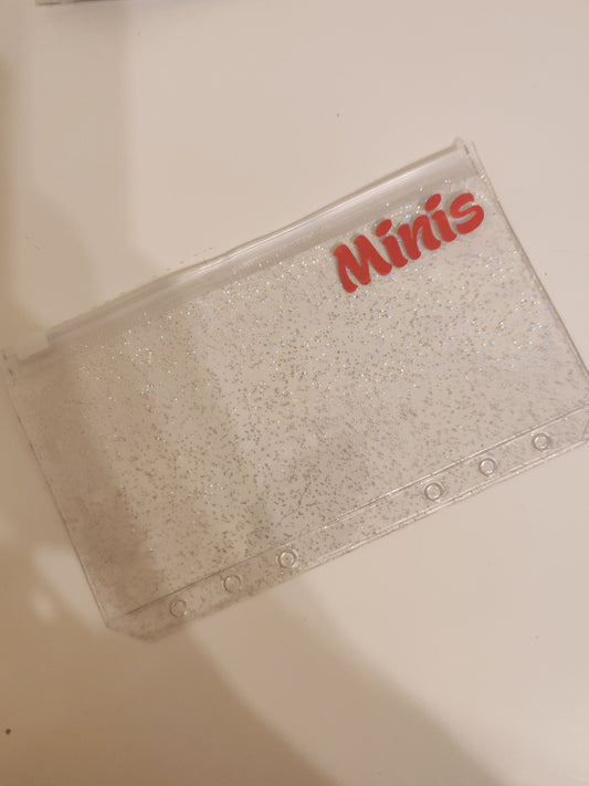 Minis pink vinyl A6 zip glitter envelope