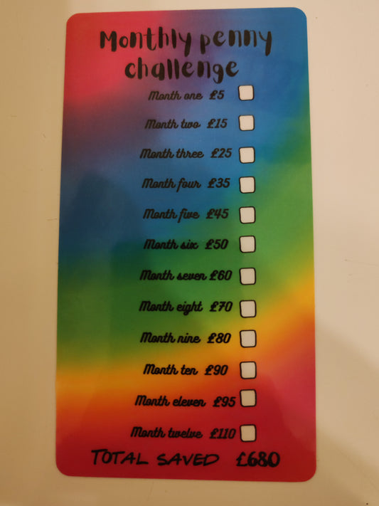 Monthly penny savings challenge bright colourway