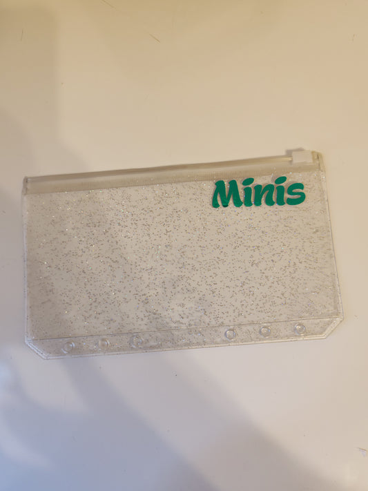 Minis green vinyl A6 zip glitter envelope