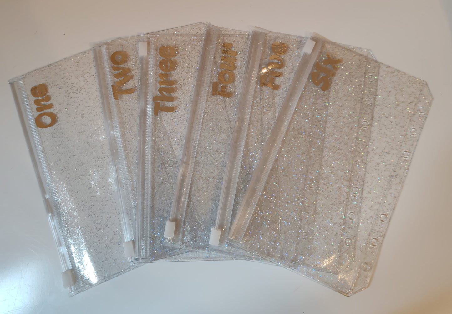 One - Six silver vinyl A6 zip glitter envelope