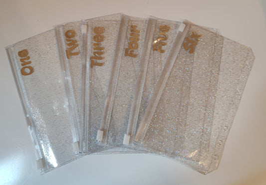 One - Six silver vinyl A6 zip glitter envelope